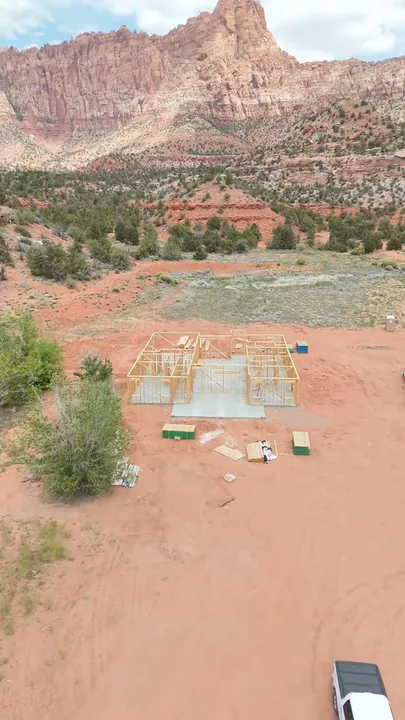 5 Bed / 3 Bath — Walls standing with roof trusses staged