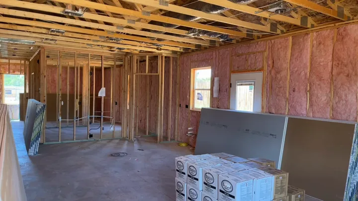 3 Bed / 2 Bath — Wall insulation installed and drywall staged